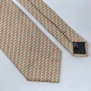 BALLY ITALY SILK TIE TAN CREAM ORANGE SATIN LUXURY BRICK PATTERN 3.75" X 56"